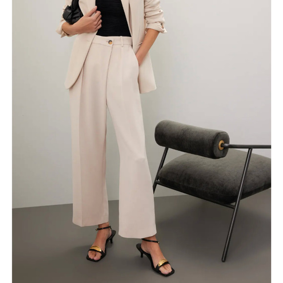 BA&SH Off White Pleated Trouser Pants Size 4 Career Work Polished Designer $295 - Picture 1 of 11